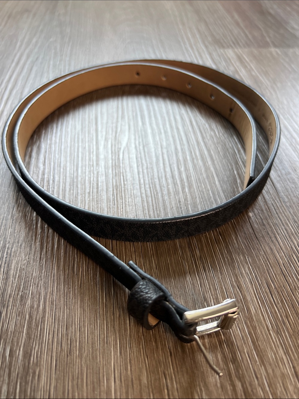Michael Kors Black Skinny Belt with Silver Buckle